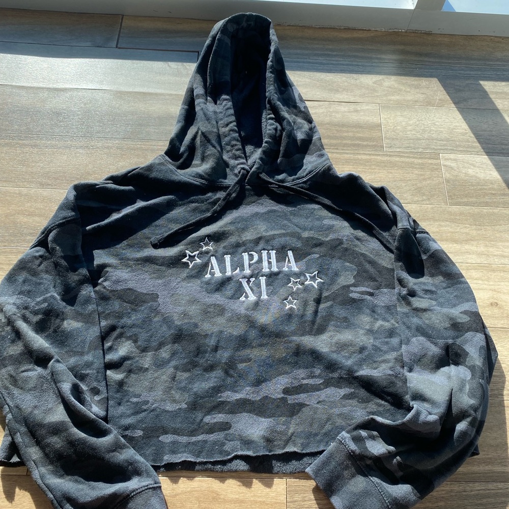 Embroidered Alpha Xi Camo Cropped Hoodie